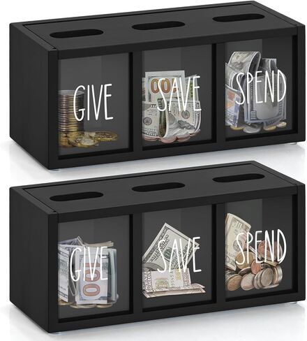 2 Pcs Piggy Bank for Kids Girls Boys, Wooden Give Save Spend Bank for Money Saving Box, Rustic Coin Banks for Adults, Change Coin Jar for Piggy Bank Toy, Early Ideas for Kids in Kuwait