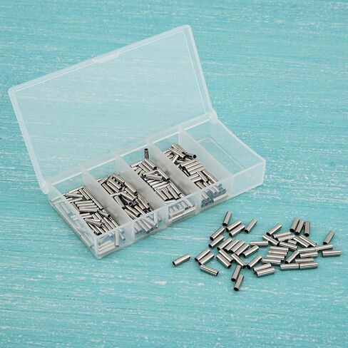 250pcs Single Barrel Crimp Sleeves Kit, Copper Barrel Crimp Sleeves Copper Tube, Fishing Line Rigging, Wire Rope Tube Connector Kit for Rigging Accessories in Saudi Arabia