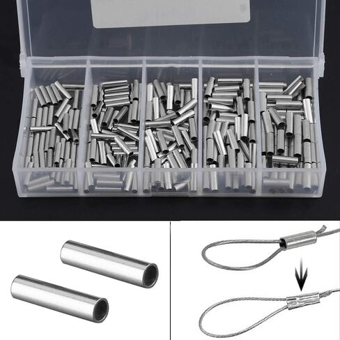 250pcs Single Barrel Crimp Sleeves Kit, Copper Barrel Crimp Sleeves Copper Tube, Fishing Line Rigging, Wire Rope Tube Connector Kit for Rigging Accessories in Saudi Arabia