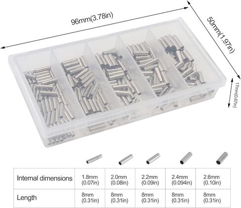 250pcs Single Barrel Crimp Sleeves Kit, Copper Barrel Crimp Sleeves Copper Tube, Fishing Line Rigging, Wire Rope Tube Connector Kit for Rigging Accessories in Saudi Arabia