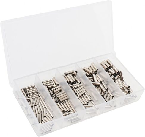 250pcs Single Barrel Crimp Sleeves Kit, Copper Barrel Crimp Sleeves Copper Tube, Fishing Line Rigging, Wire Rope Tube Connector Kit for Rigging Accessories in Saudi Arabia