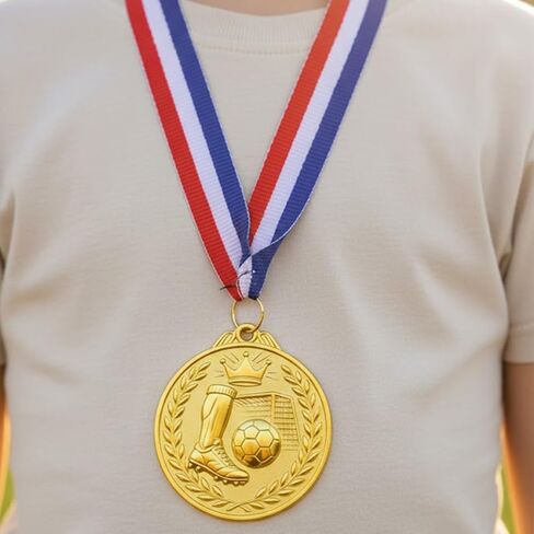 10 Pack Soccer Medals for Kids – Gold Award Medals with Ribbon, Soccer Ball and Crown Design, Perfect for Sports Games, School Competitions, and Soccer Party Rewards in Kuwait