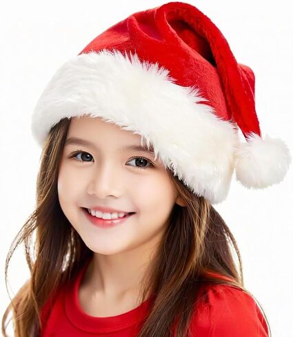 Christmas Hat, Santa Hat Holiday for Adults Unisex Velvet Comfort Extra Thicken Fur Xmas Hat for New Year Festive Party in Kuwait