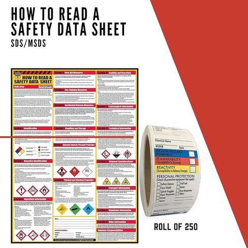 How to Read A Safety Data Sheets (SDS/MSDS) Poster, 24 x 33 Inch, UV Coated with SDS/MSDS Sticker- Roll of 250 (Poster and Sticker) in Kuwait
