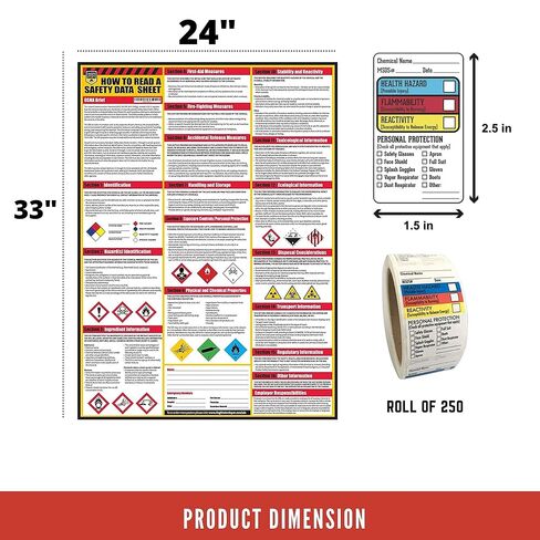 How to Read A Safety Data Sheets (SDS/MSDS) Poster, 24 x 33 Inch, UV Coated with SDS/MSDS Sticker- Roll of 250 (Poster and Sticker) in Kuwait