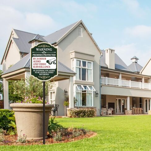 Premises Protected by 24 Hour Audio and Video Surveillance Sign with Stake, Aluminum Metal Surveillance Sign With 35" Total Length Durble Stake, Heavy Duty Weather Resistance in Kuwait