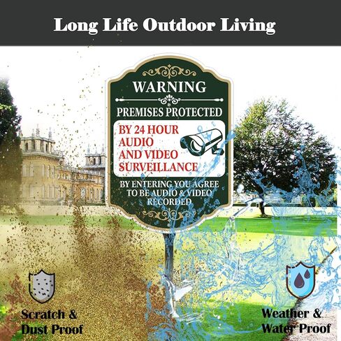 Premises Protected by 24 Hour Audio and Video Surveillance Sign with Stake, Aluminum Metal Surveillance Sign With 35" Total Length Durble Stake, Heavy Duty Weather Resistance in Kuwait