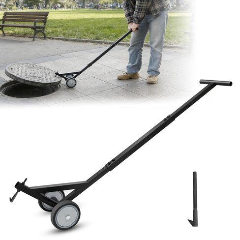 Heavy Duty Manhole Cover Hook with Double Wheels, Multipurpose Lifting and Pulling Tool for Manhole Covers/Septic Tanks/Sewer Lids/Storm Drains in Kuwait