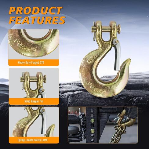 خطاف منزلق Clevis مقاس 5/16 بوصة مع مزلاج، خطاف سلسلة فولاذي آمن، خطاف منزلق Clevis شديد التحمل، لسلسلة نقل من الدرجة 5/16 بوصة، لسحب شاحنة النقل البحرية، سعة 5400 رطل، عبوتان in Kuwait