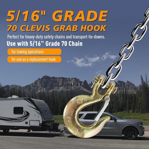 خطاف منزلق Clevis مقاس 5/16 بوصة مع مزلاج، خطاف سلسلة فولاذي آمن، خطاف منزلق Clevis شديد التحمل، لسلسلة نقل من الدرجة 5/16 بوصة، لسحب شاحنة النقل البحرية، سعة 5400 رطل، عبوتان in Kuwait