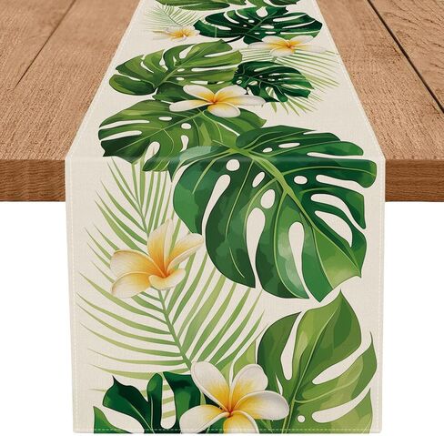 Summer Table Runner Tropical Palm Runners Table Decorations Holiday Kitchen Dining Home Party Supply 13x72 Inch in Saudi Arabia