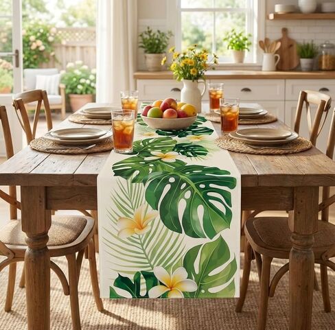 Summer Table Runner Tropical Palm Runners Table Decorations Holiday Kitchen Dining Home Party Supply 13x72 Inch in Saudi Arabia