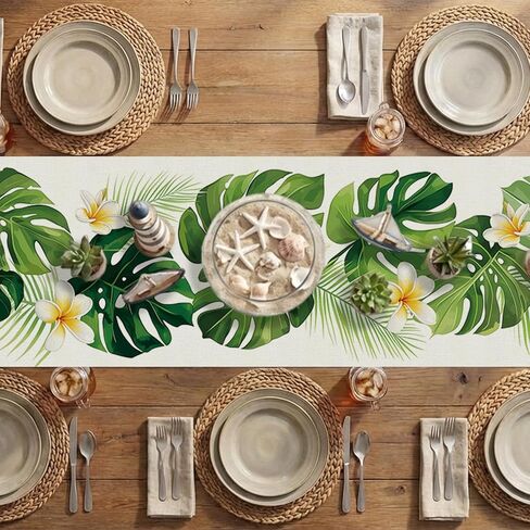Summer Table Runner Tropical Palm Runners Table Decorations Holiday Kitchen Dining Home Party Supply 13x72 Inch in Saudi Arabia