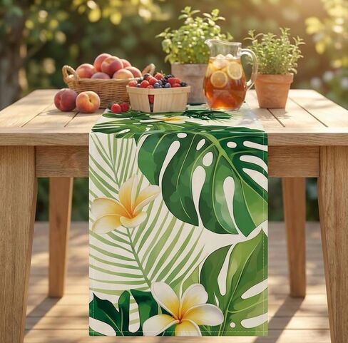 Summer Table Runner Tropical Palm Runners Table Decorations Holiday Kitchen Dining Home Party Supply 13x72 Inch in Saudi Arabia