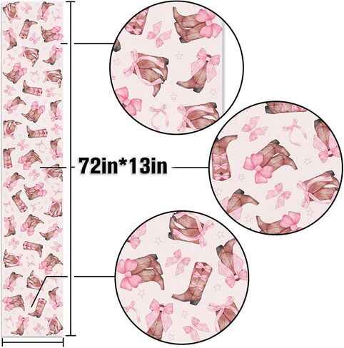 Coquette Bow Cowgirl Table Runner Western Wild West Pink Bowknot Boots Birthday Party Decoration Baby Shower Dining Room Home Kitchen Table Decor (13" x 72") in Saudi Arabia