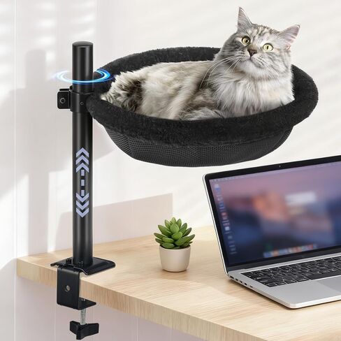 Cat Desk Bed - Machine Washable Reversible Cats Hammock for Large and Kitten - 360° Rotating & Height Adjustable - Supports Up to 45lbs - Indoor Cat Nest Furniture for Office & Game Tables - Black in Saudi Arabia