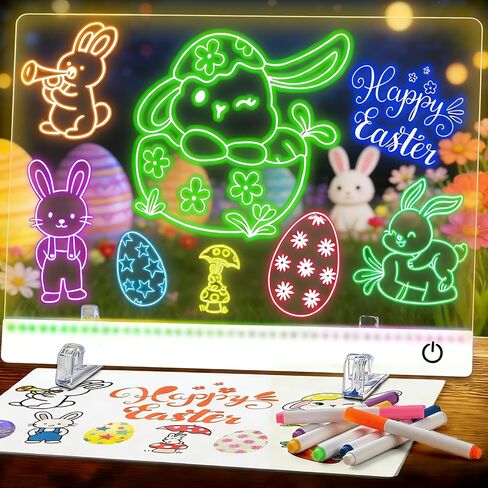 لوحة كتابة ملاحظة DIY LED - 13.7 "X10" Neon Art Artable Acrylic Board Dry Erase ، 7 أوضاع ملونة تضيء وسادة الرسم مع الحامل ، لعبة الهدايا للأطفال ، الفتيات ، المراهقين ، 7 علامات وكتاب تتبع in Kuwait