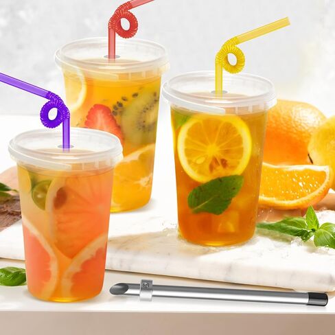طقم أدوات شرب من الفولاذ المقاوم للصدأ مكون من 4 قطع، طقم خرامة وخلاط لحامل عصير الليمون، يتضمن ملعقة خلط وفرشاة تنظيف، فضي in Kuwait