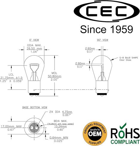CEC Industries #1157 Bulbs, 12.8/14 V, 26.88/8.26 W, BAY15d Base, S-8 shape (Box of 10) in Saudi Arabia