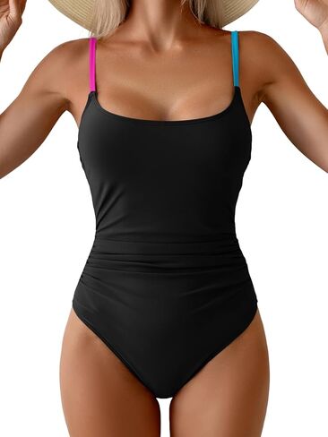 Aidonger One Piece Swimsuit for Women Tummy Control Square Neck Bathing Suit Tie Back Cutout Swim Suit with Spaghetti Straps in Saudi Arabia