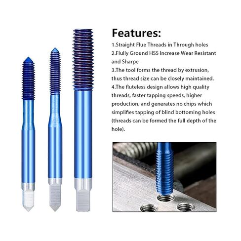 Fluteless Forming Machine Taps M2-M12 Blue Coated Thread Tap Metric Tap Drill Extrusion Taps 1Pcs (Color : M3x0.5) in Kuwait