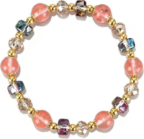 Embtrem Crystal Bracelet for Women Pink Strawberry Quartz Beads Trendy Charm Stretch Adjustable Healing Jewelry Gifts for Birthday Christmas in Saudi Arabia