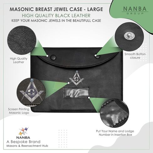 حافظة مجوهرات بجيب من Masonic Regalia محفظة جلدية مع بطانة ناعمة للمجوهرات والدبابيس والشارات من Freemason Lodge - بوصلة مربعة مطبوعة باللون الفضي (متوسط) in Saudi Arabia