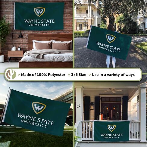 علم جامعة WSU من Desert Cactus Wayne State - لافتة محاربين مقاس 3 × 5 أقدام، قماش متين للاستخدام الداخلي/الخارجي، تصميم بوليستر 100% (النمط 1) in Saudi Arabia