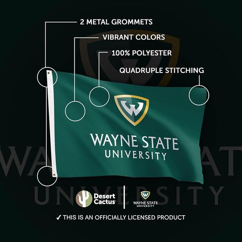 علم جامعة WSU من Desert Cactus Wayne State - لافتة محاربين مقاس 3 × 5 أقدام، قماش متين للاستخدام الداخلي/الخارجي، تصميم بوليستر 100% (النمط 1) in Saudi Arabia