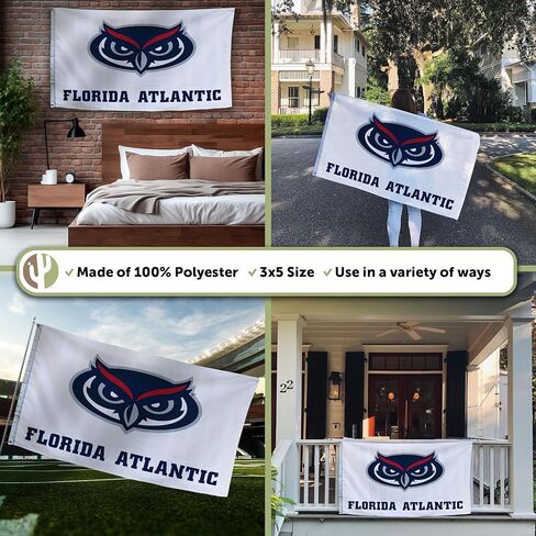 علم FAU لجامعة Desert Cactus Florida Atlantic University - لافتة بومة مقاس 3 × 5 أقدام، قماش متين للاستخدام الداخلي/الخارجي، تصميم بوليستر 100% (النمط A1) in Saudi Arabia