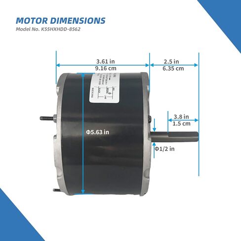 K55HXHDD-8562 محرك مروحة مكثف 1/5 حصان يستبدل شركة Emerson US Motors K55HXPSS-7298 K55HXRKR-5599 K55HXAJM-4103 5KCP39EGUA11BS، 1075 دورة في الدقيقة، 230 فولت، 1.3 أمبير 48 إطار مع مكثف 3 μF in Kuwait