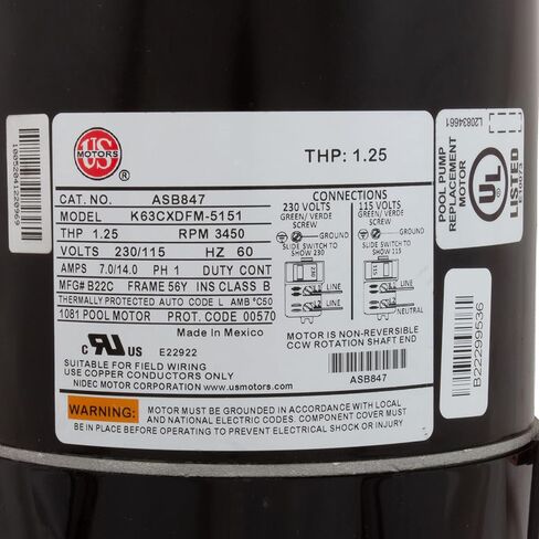 ASB847 محركات الولايات المتحدة 3/4 حصان 3450 دورة في الدقيقة 56Y 115/230 فولت (ODP) محرك مضخة حمام السباحة بدون مفتاح عالي الكفاءة in Kuwait