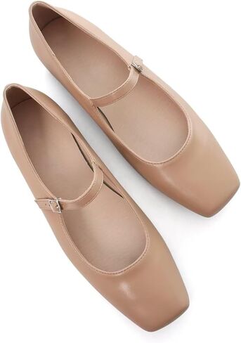 Stunner Velvet Flats for Women Women's Mary Jane Shoes Retro Square Toe Ballet Flats Comfortable Buckle Strap Flat Shoes Brown 41(9) 2 in Saudi Arabia