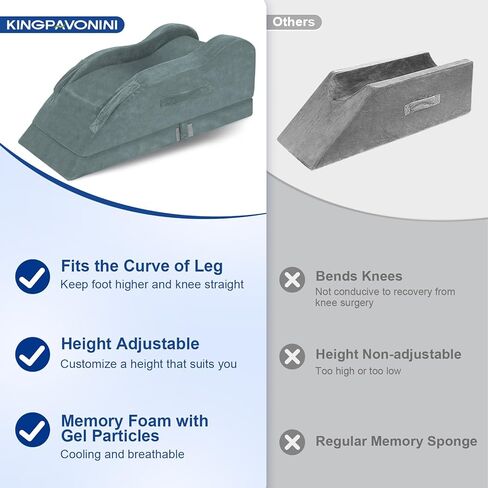 KingPavonini Adjustable Leg Elevation Pillows for After Surgery, Ergonomic Curve Keeps Knee Straight, Memory Foam Leg Pillow Elevation for Blood Circulation, Swelling and Pain Relief (Single Leg) in Saudi Arabia