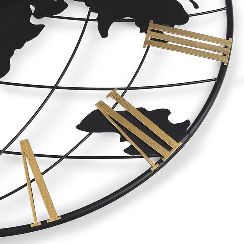 Lafocuse 23 بوصة كبيرة سوداء خريطة العالم ساعة حائط معدنية، ساعات حائط حديثة صامتة غير موقوتة لديكور غرفة المعيشة، ساعات كبيرة الحجم مع أرقام عربية ذهبية عتيقة لغرفة النوم والمنزل والمطبخ والمكتب in Saudi Arabia