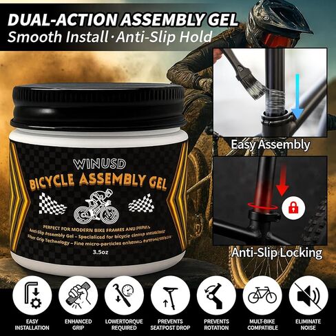 Bicycle Assembly Gel 3.53oz, Fiber Grip Carbon Assembly Gel, Anti-Slip Assembly Paste for Carbon Seatpost, Stem & Handlebar, Bike Grease for Road MTB - Reduces Slippage, Prevents Over-Tightening in Saudi Arabia