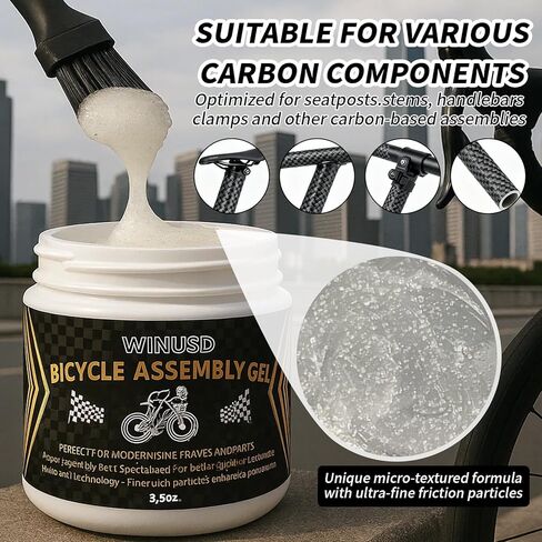 Bicycle Assembly Gel 3.53oz, Fiber Grip Carbon Assembly Gel, Anti-Slip Assembly Paste for Carbon Seatpost, Stem & Handlebar, Bike Grease for Road MTB - Reduces Slippage, Prevents Over-Tightening in Saudi Arabia