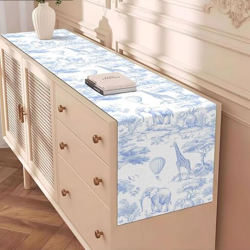 الأزرق Chinoiserie سفاري الحيوانات الجدول عداء خمر Toile de Jouy الغابة موضوع عيد ميلاد حزب الديكور الطفل دش المنزل مطبخ غرفة الطعام ديكور الجدول (الأزرق، 13 "× 72") in Kuwait