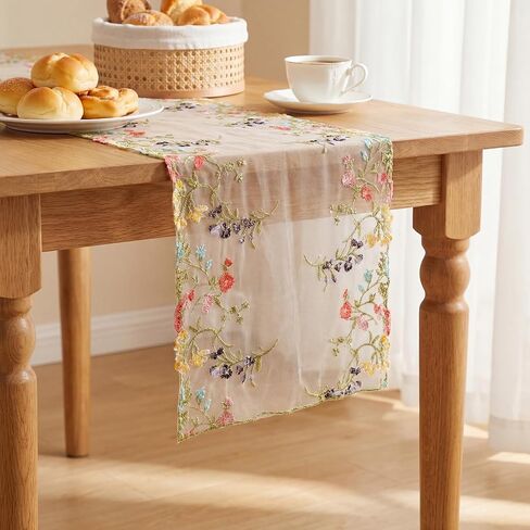 Embroidered Lace Table Runner Spring Summer Floral Tulle Trim Table Runner Flowery for Easter Home Kitchen Dining Wedding Party Indoor Decoration(13 x 72 Inch) in Saudi Arabia