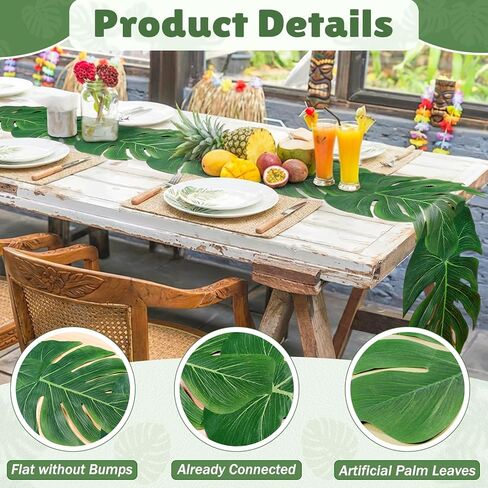 AerWo 12Pcs Palm Leaves Green Table Runner, Artificial Leaves Summer Tropical Leaf Table Runners 72 inches Long for Wedding Moana Jungle Safari Tropical Luau Hawaiian Party Decorations in Saudi Arabia