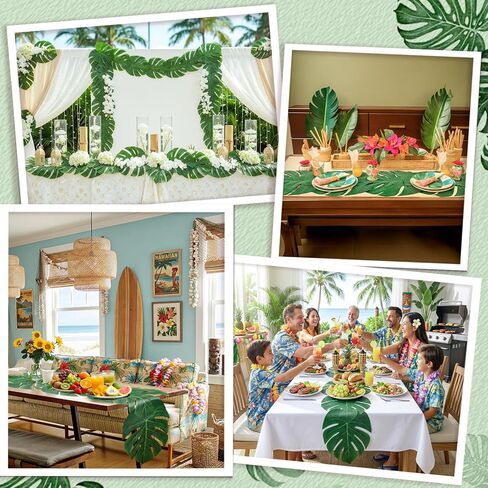 AerWo 12Pcs Palm Leaves Green Table Runner, Artificial Leaves Summer Tropical Leaf Table Runners 72 inches Long for Wedding Moana Jungle Safari Tropical Luau Hawaiian Party Decorations in Saudi Arabia