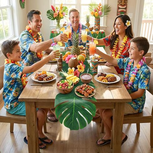 AerWo 12Pcs Palm Leaves Green Table Runner, Artificial Leaves Summer Tropical Leaf Table Runners 72 inches Long for Wedding Moana Jungle Safari Tropical Luau Hawaiian Party Decorations in Saudi Arabia