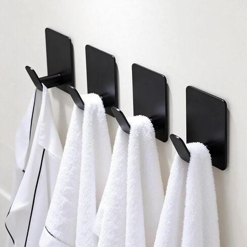 خطافات مناشف لاصقة للحمام، 4 خطافات حائط من الفولاذ المقاوم للصدأ باللون الأسود غير اللامع، خطافات لاصقة شديدة التحمل بدون حفر للمناشف والمعاطف والسترات والمطبخ والدش والمركبات الترفيهية وديكور الشقق in Kuwait