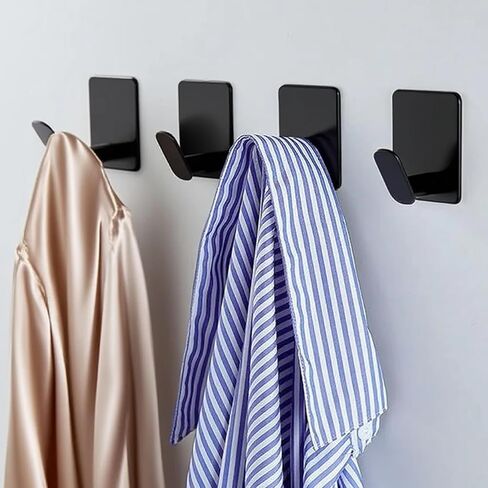 خطافات مناشف لاصقة للحمام، 4 خطافات حائط من الفولاذ المقاوم للصدأ باللون الأسود غير اللامع، خطافات لاصقة شديدة التحمل بدون حفر للمناشف والمعاطف والسترات والمطبخ والدش والمركبات الترفيهية وديكور الشقق in Kuwait