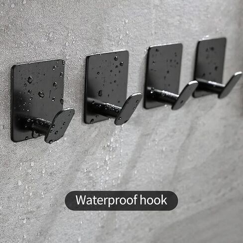 خطافات مناشف لاصقة للحمام، 4 خطافات حائط من الفولاذ المقاوم للصدأ باللون الأسود غير اللامع، خطافات لاصقة شديدة التحمل بدون حفر للمناشف والمعاطف والسترات والمطبخ والدش والمركبات الترفيهية وديكور الشقق in Kuwait
