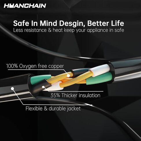 HUANCHAIN ​​سلك تمديد أسود داخلي وخارجي بطول 100 قدم مقاوم للماء، سلك تمديد مرن مقاوم للبرد مقاس 16/3 خارجيًا، 10 أمبير 1250 وات 16AWG SJTW، كابل كهربائي 3 شقوق، ETL in Kuwait