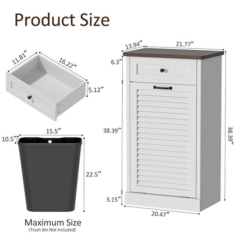 Spurgehom خزانة قمامة قابلة للإمالة للخارج، خزانة سلة غسيل ذات باب مزود بفتحة سعة 13 جالونًا مع أدراج مخفية، خزائن صناديق قمامة قائمة بذاتها للمطبخ وغرفة المعيشة، باللون الأبيض in Kuwait