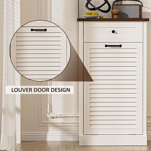 Spurgehom خزانة قمامة قابلة للإمالة للخارج، خزانة سلة غسيل ذات باب مزود بفتحة سعة 13 جالونًا مع أدراج مخفية، خزائن صناديق قمامة قائمة بذاتها للمطبخ وغرفة المعيشة، باللون الأبيض in Kuwait