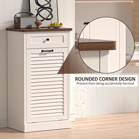 Spurgehom خزانة قمامة قابلة للإمالة للخارج، خزانة سلة غسيل ذات باب مزود بفتحة سعة 13 جالونًا مع أدراج مخفية، خزائن صناديق قمامة قائمة بذاتها للمطبخ وغرفة المعيشة، باللون الأبيض in Kuwait