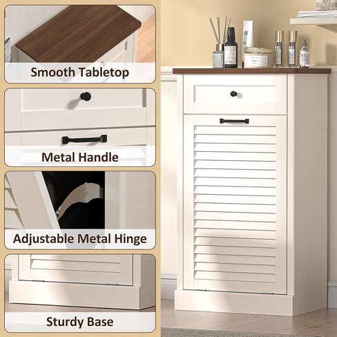 Spurgehom خزانة قمامة قابلة للإمالة للخارج، خزانة سلة غسيل ذات باب مزود بفتحة سعة 13 جالونًا مع أدراج مخفية، خزائن صناديق قمامة قائمة بذاتها للمطبخ وغرفة المعيشة، باللون الأبيض in Kuwait